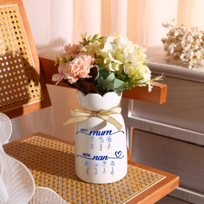 Personalised Scalloped Ceramic Vase, Blue Floral
