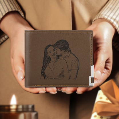 Personalised Leather Wallet Engraved Photo Folding Wallet Short  Love Gifts For Him