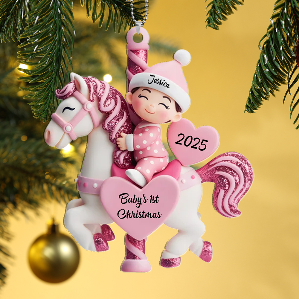 Personalised Glitter Carousel Baby Christmas Tree Decoration