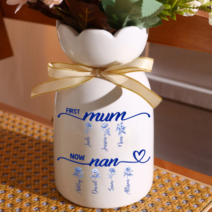 Personalised Scalloped Ceramic Vase, Blue Floral