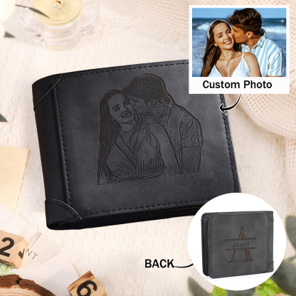 Personalised Men's Wallet with Custom Photo & Name & Letter PU Leather Wallet Couple Gift for Him | Jessemade