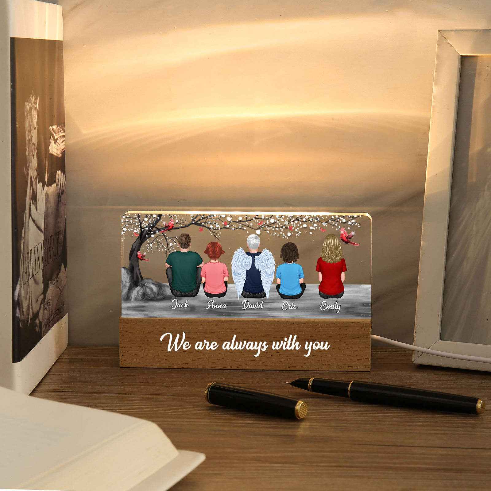 Personalised Angel Wings Memorial Night Light Desktop Decoration, Custom LED Lighting Bedroom Decoration