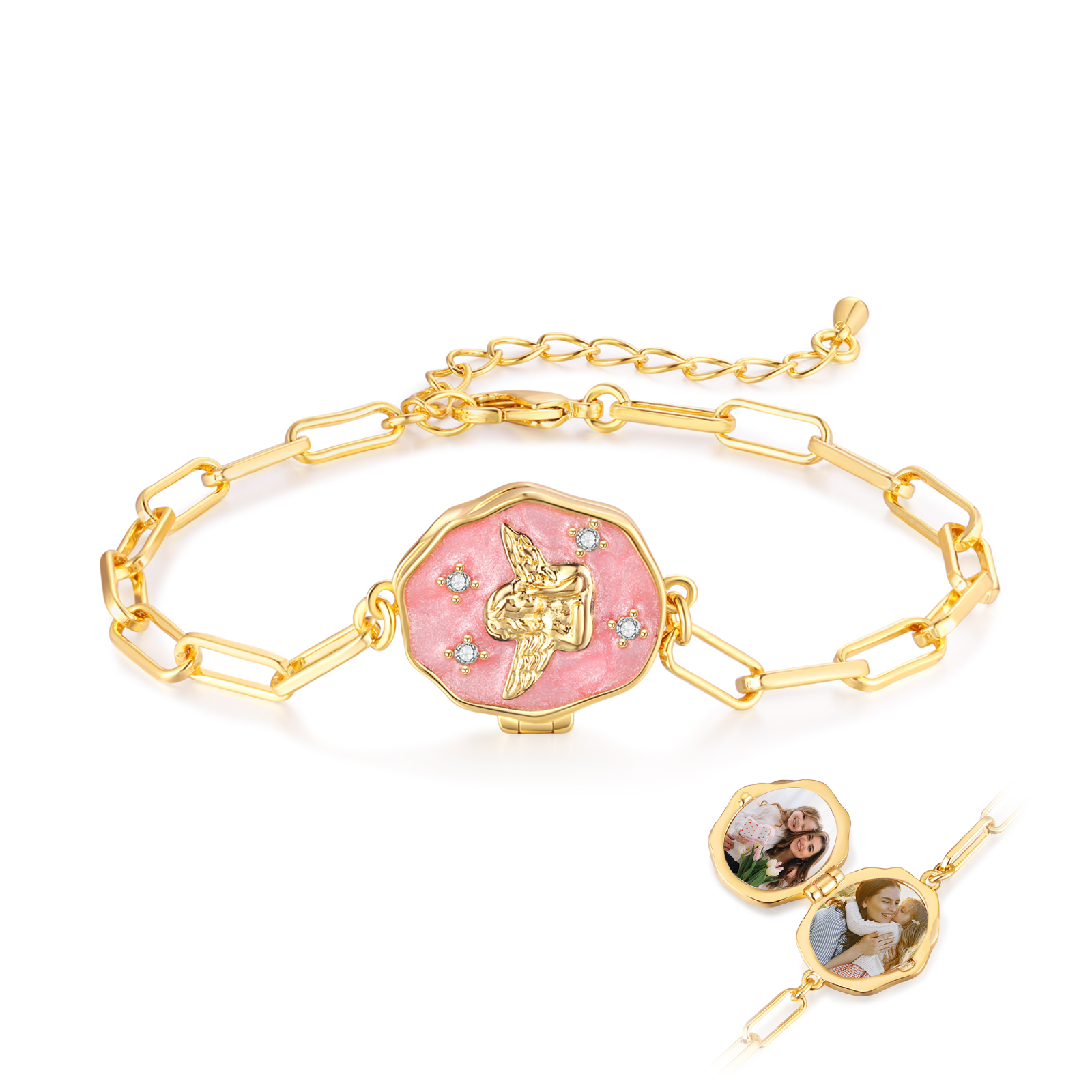 Personalised Cherub Enamel Photo Locket Bracelet