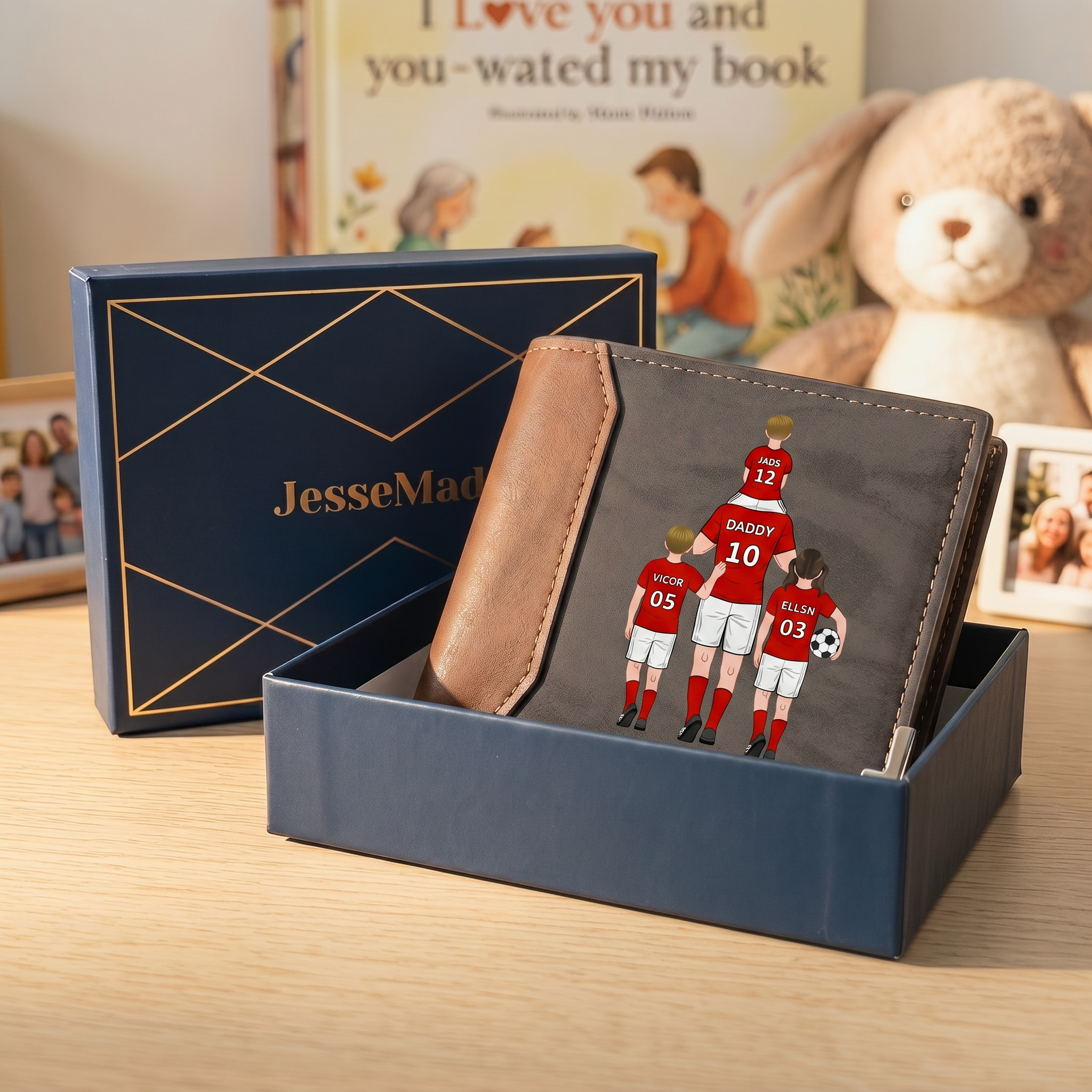 Personalised Football Family Leather Men's Wallet With Various Designs Father's Gift For Dad | Jessemade