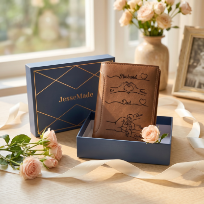 Personalised Dad Wallet with Custom 3-10 Names - “First a Husband, Then a Dad” Gift for Dad | Jessemade