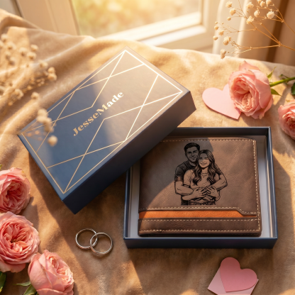 Personalised Men's Wallet - Custom Photo and Name in Brown - Christmas Gift for Him