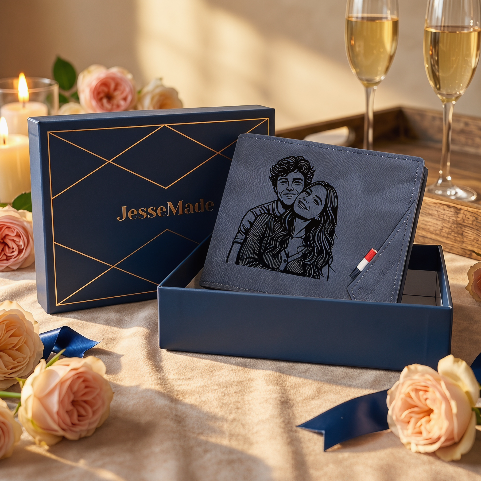 Personalised Name Leather Men's Wallet With Card Slot Engraved Letter And Photo Gift For Him
