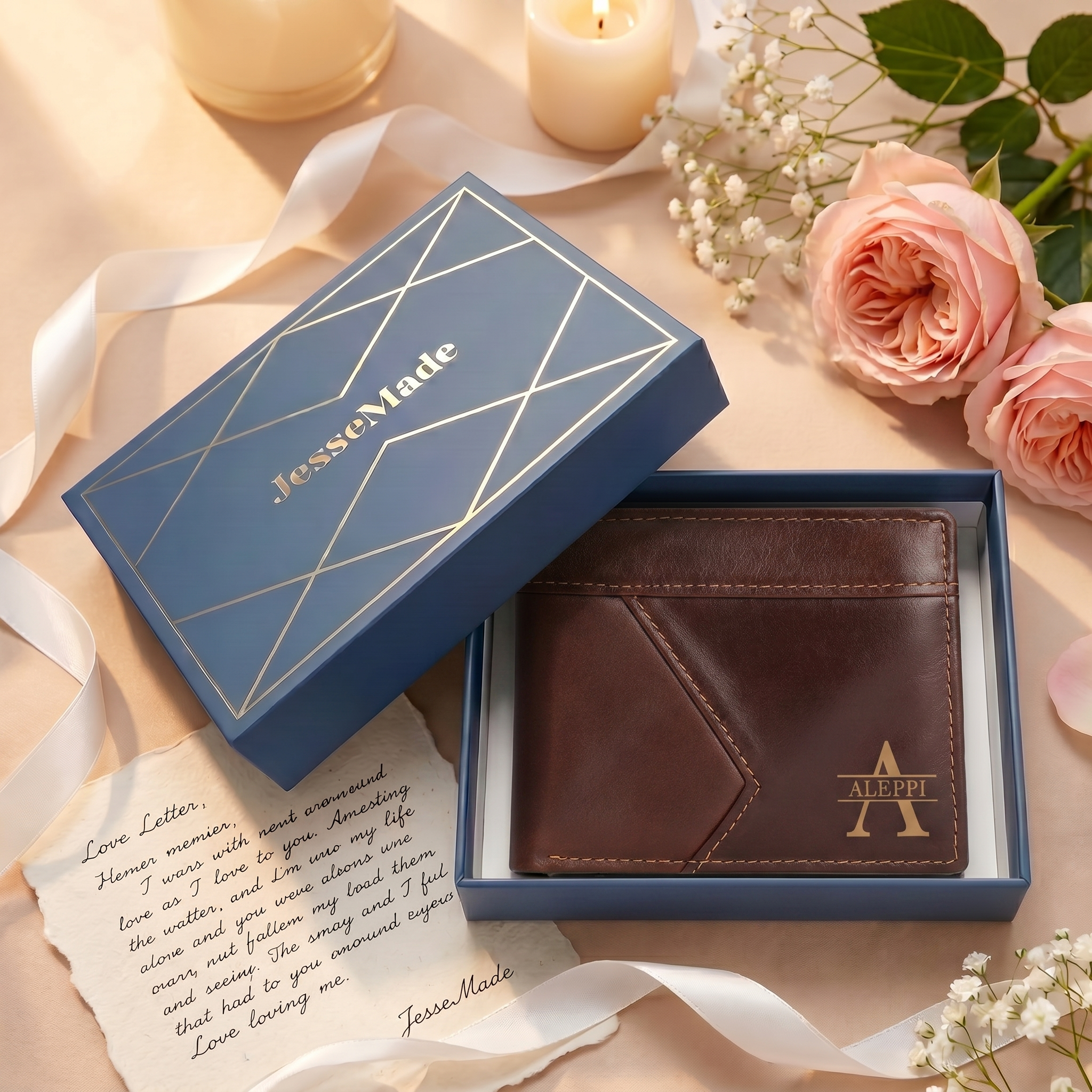 Personalised First  Layer Leather Men's Wallet - Custom Name and Letter Gift for Him