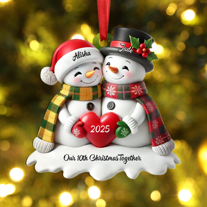 Personalised Heart Snowman Couple Christmas Tree Decoration