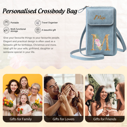 Custom Purse-Personalised Women's Leather Wallet Custom Letter & Name Mobile Phone Wallet Zipper Crossbody Bag