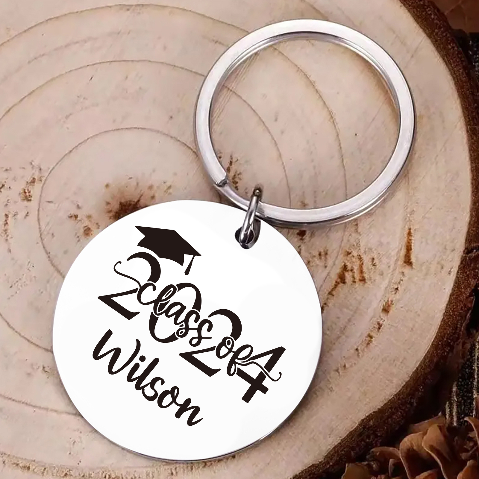 Personalised Name & Text Exquisite Round Graduation Keyring Gift For Her/Him