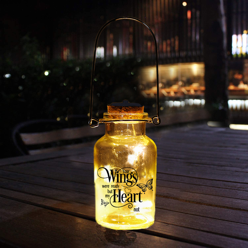 Memorial Jar Night Light Your Wings Were Ready But my Heart Not LED Lamp