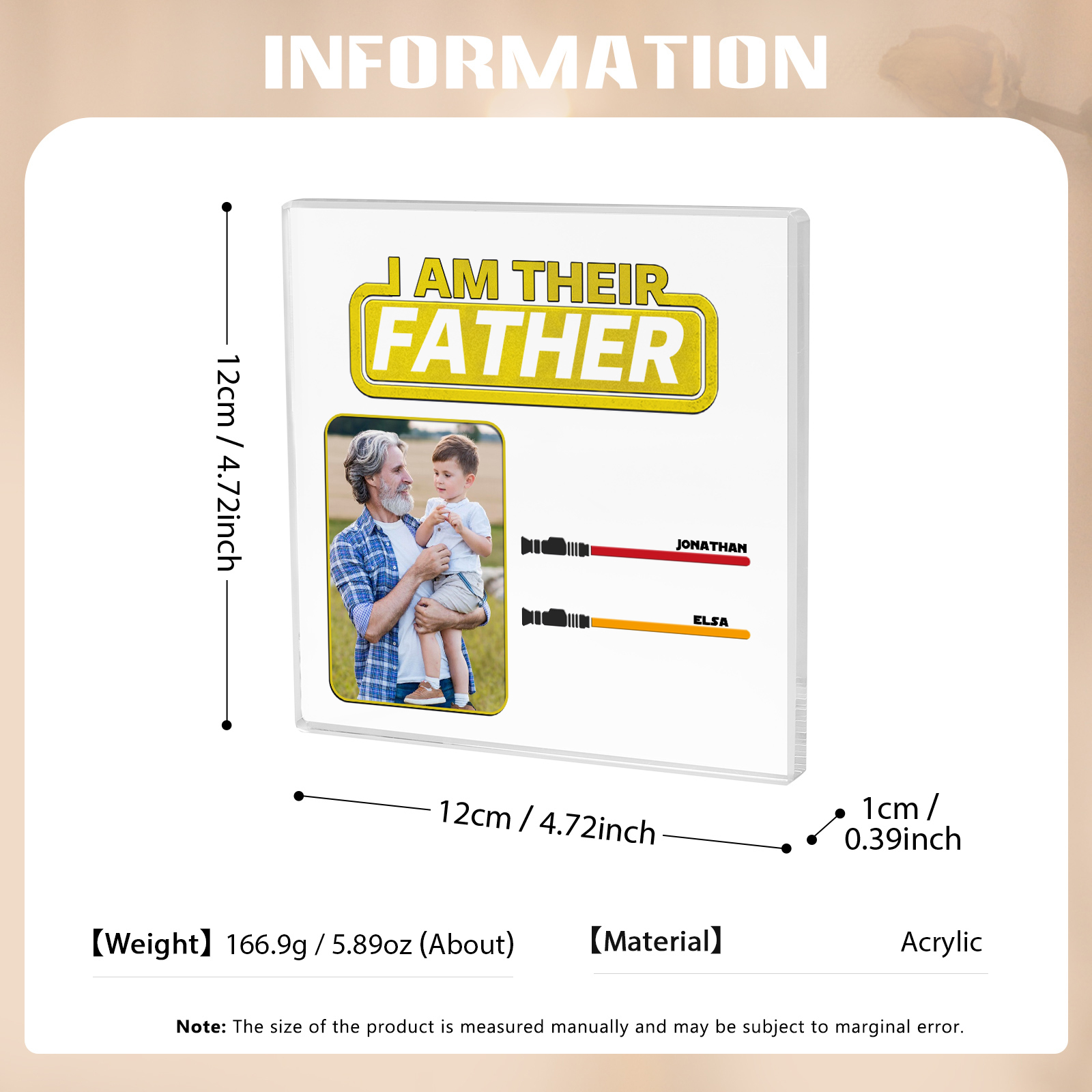2 Names - Personalised Custom Name & Photo Acrylic Ornament - I AM THEIR FATHER- Father's Day Gift for Dad