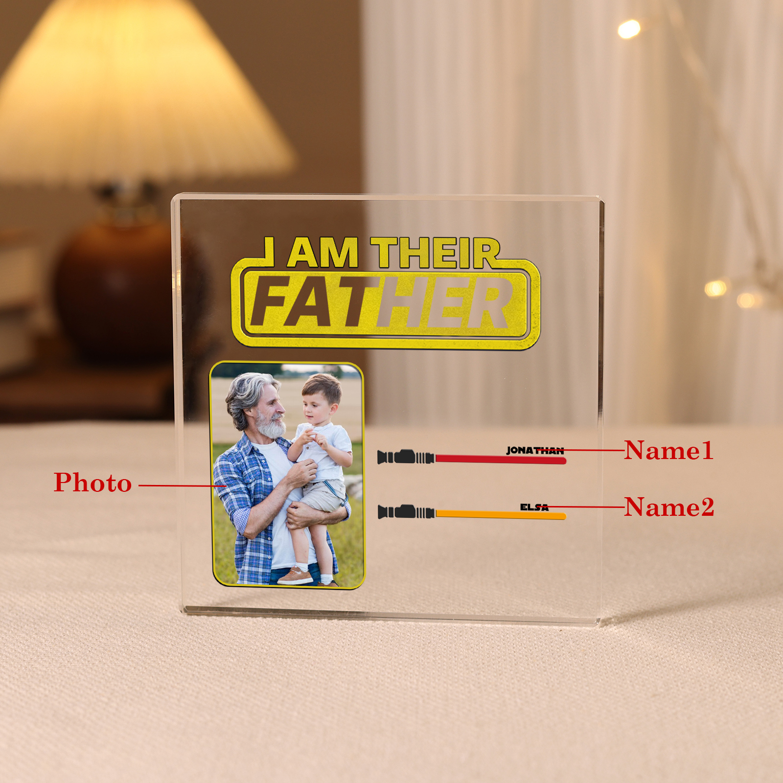 2 Names - Personalised Custom Name & Photo Acrylic Ornament - I AM THEIR FATHER- Father's Day Gift for Dad
