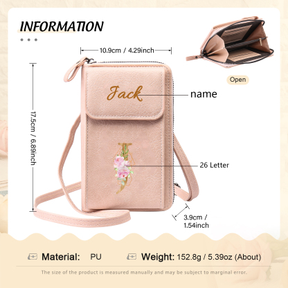 Custom Purse-Personalised Women's Leather Wallet Custom Letter & Name Mobile Phone Wallet Zipper Crossbody Bag