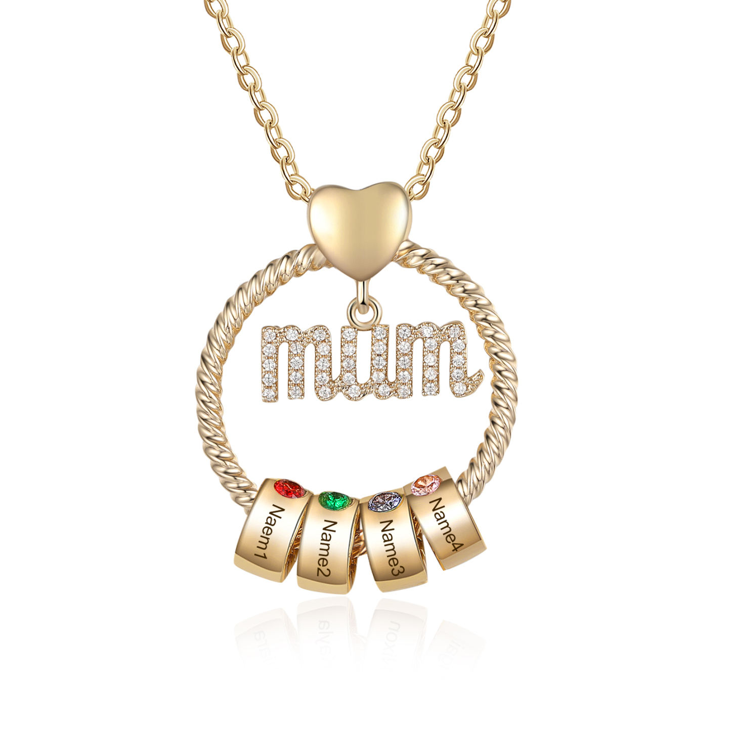 Personalised Mum Circle Necklace With 1-6 Names&Birthstones Pendant Gift For Mum | Jessemade