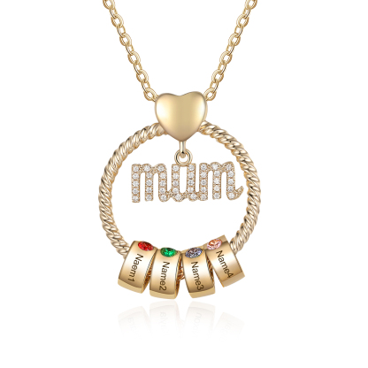 Personalised Mum Circle Necklace With 1-6 Names&Birthstones Pendant Gift For Mum | Jessemade
