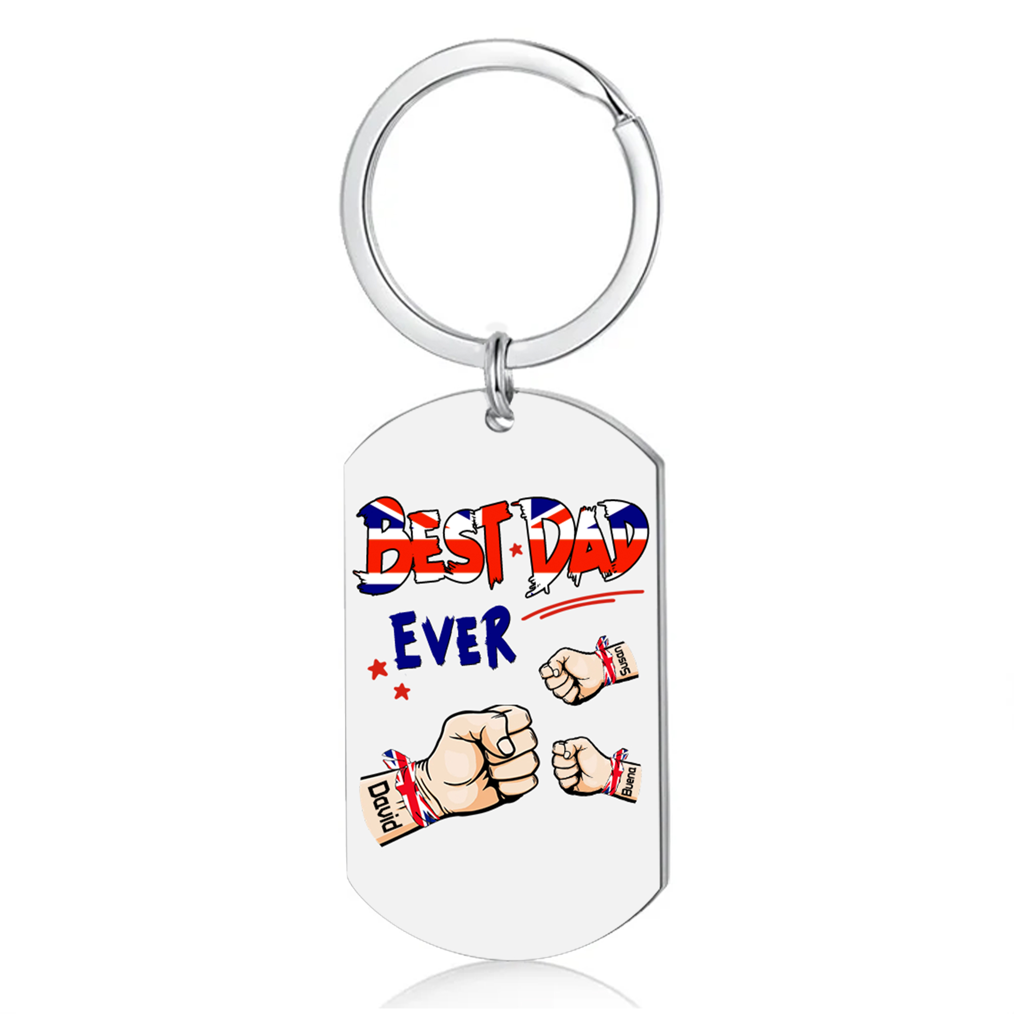 3 Names - Personalised Fist Bump Pattern Keyring Custom Name Gift for Dad