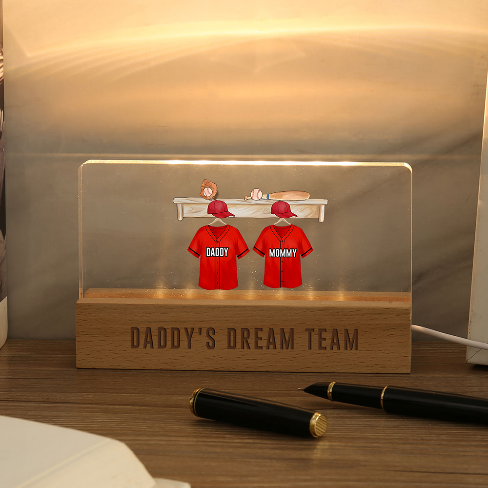 2 Names - Personalised Baseball Jersey Desk Lamp - Dad's Dream Team - Father's Day Gift for Dad