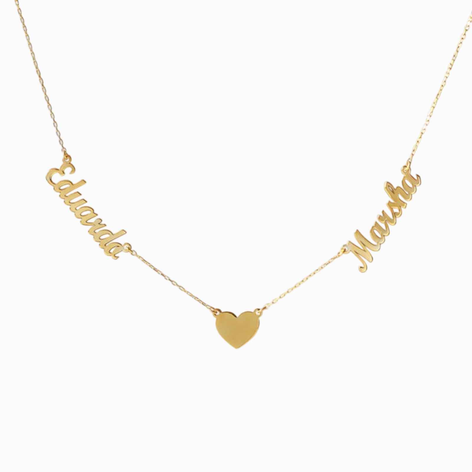 Personalised  2 Names Necklace With Heart Gift For Women