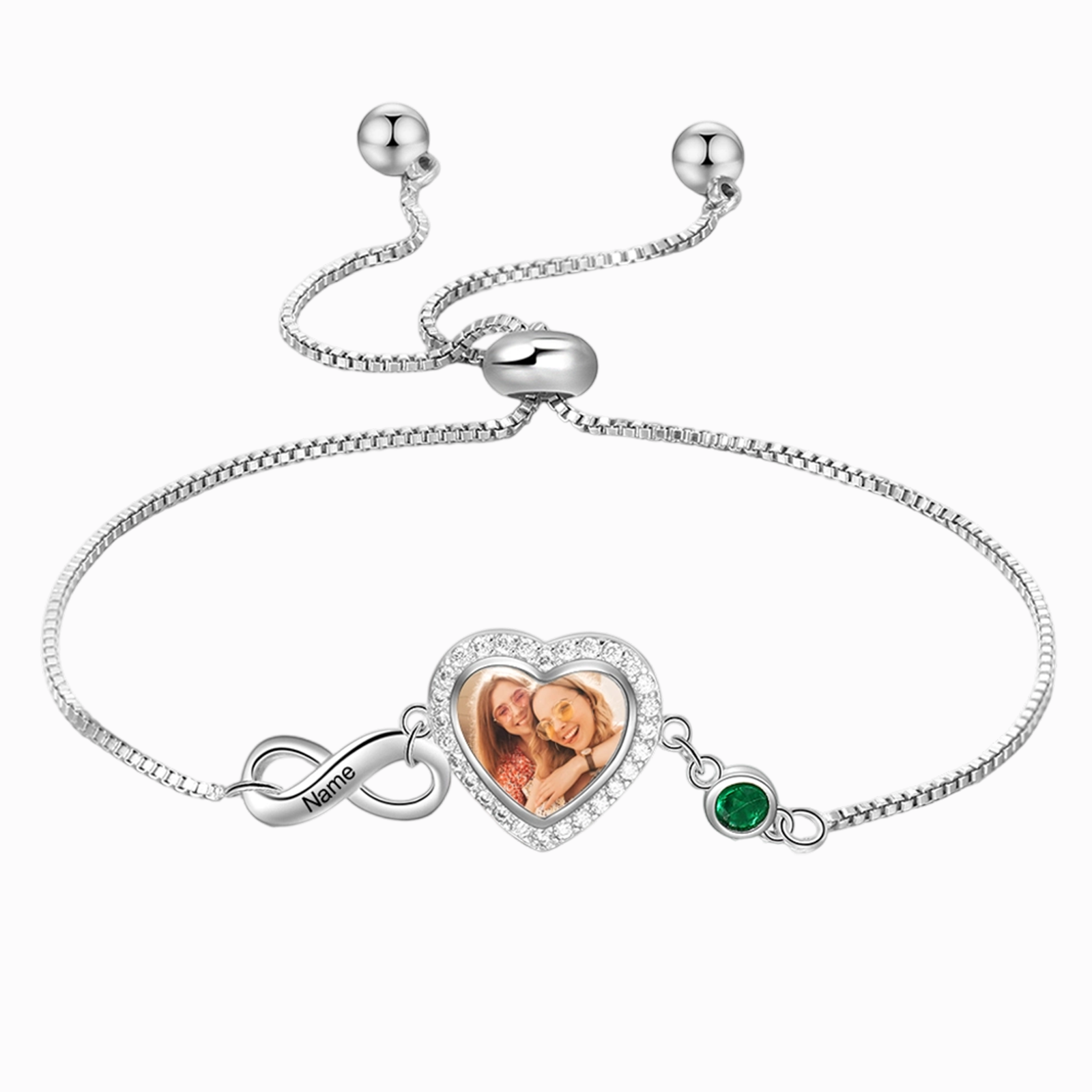 Personalised Heart Photo Bracelet With Birthstones Custom Photo Bracelet Gifts For Her