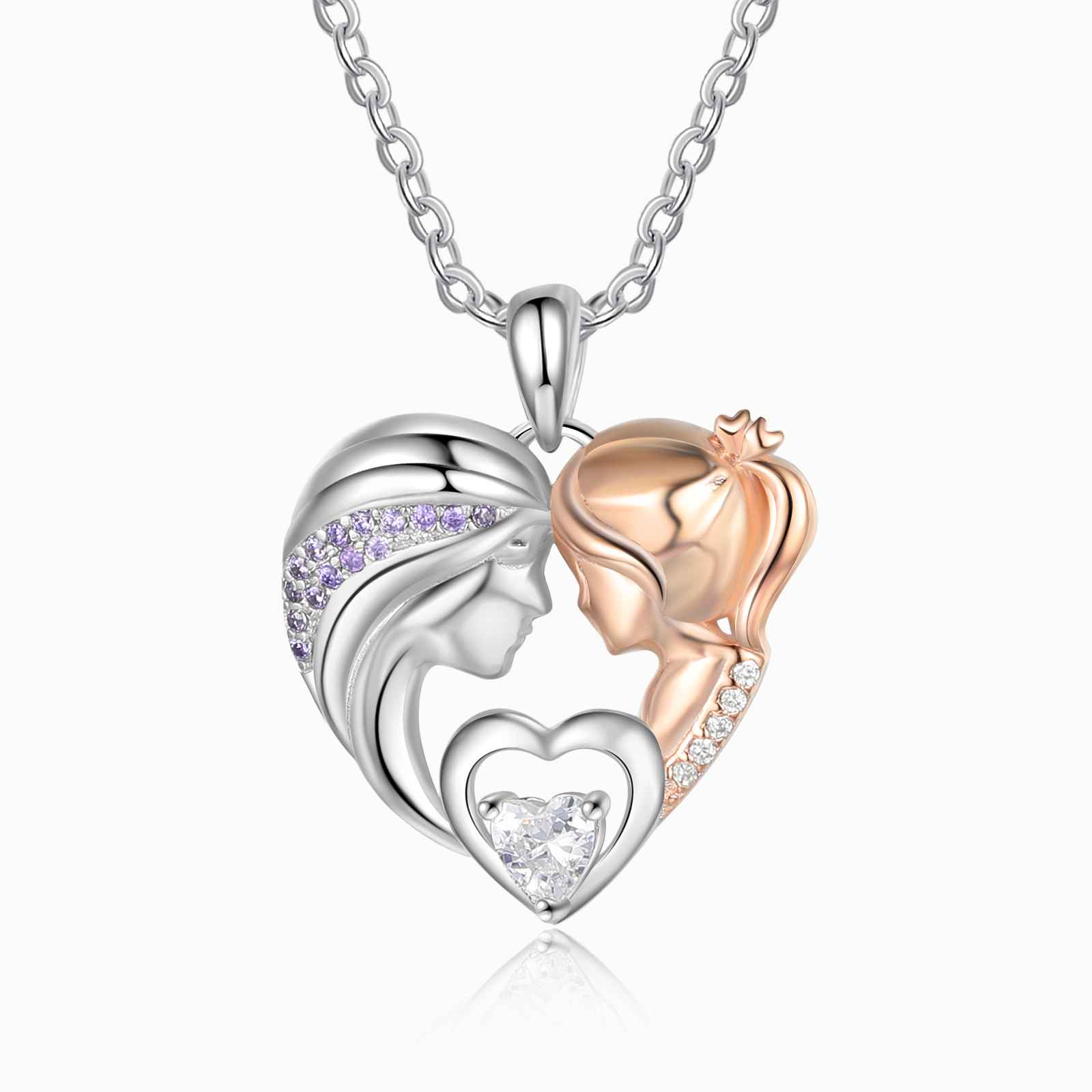 Mother and Daughter Necklace with Diamond Heart Pendant Necklace for Her