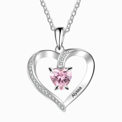 Personalised Name Heart Necklace with Birthstone Gift for Her