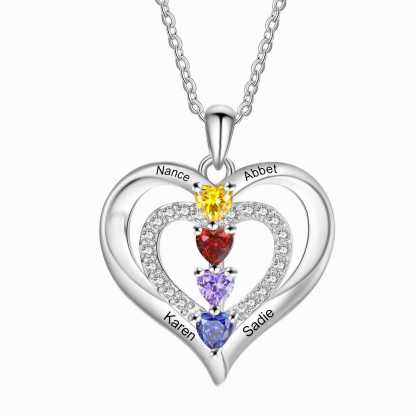 Personalised Family Heart Birthstone Necklace 2-4 Names