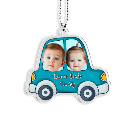 Acrylic Keyring/Decoration Personalised 2 Photos, Name And Text Driving Pattern Pendant For Dad