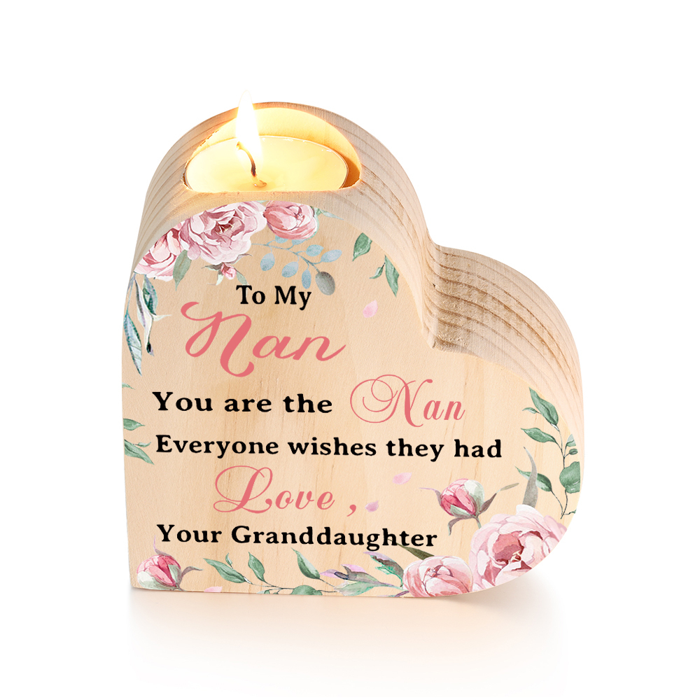 To My Nan Customize Text Flower Candlesticks-I Love You-Heart Wooden Candle Holder from Granddaughter