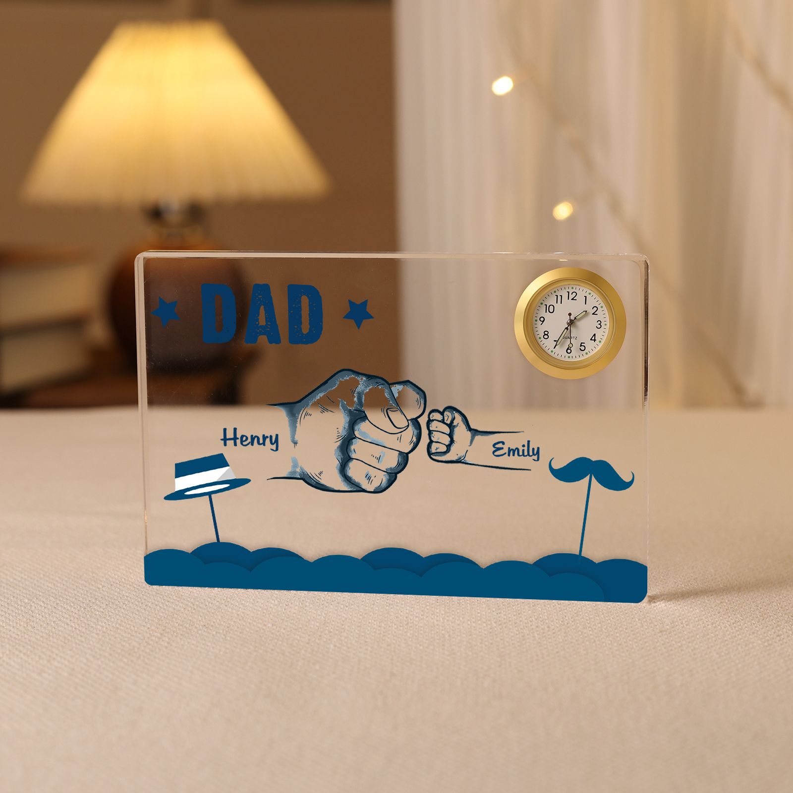 2 Names - Personalised Fist Bump Custom Name Acrylic Clock Ornament Father's Day Gift for Dad