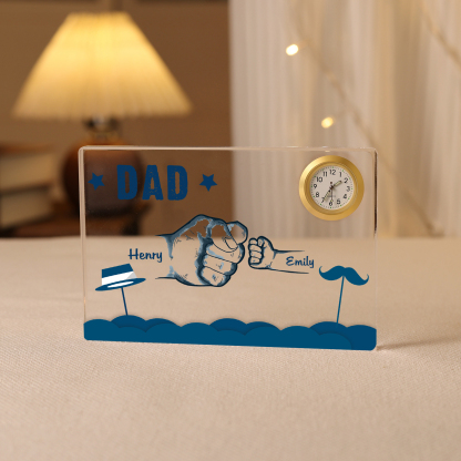 2 Names - Personalised Fist Bump Custom Name Acrylic Clock Ornament Father's Day Gift for Dad