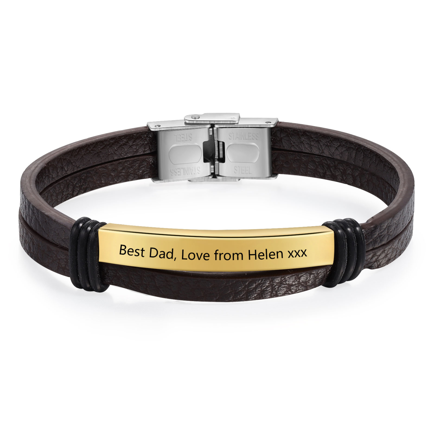 Personalised Text Brown Leather Bracelet Men's Bracelet Father's Day Gift for Dad