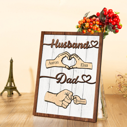 3 Names - Personalised Fist Bump Home Wooden Decor Father's Day Gift for Dad
