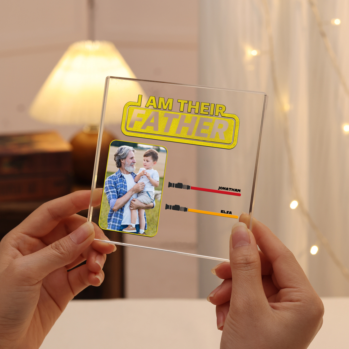 2 Names - Personalised Custom Name & Photo Acrylic Ornament - I AM THEIR FATHER- Father's Day Gift for Dad
