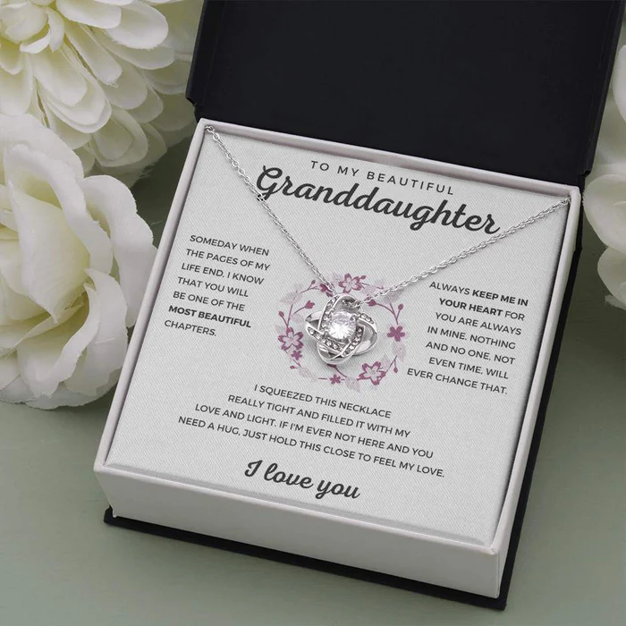 To My Granddaughter Love Knot Necklace "Hold This Close To Feel My Love“ Inspirational Gifts for Granddaughter