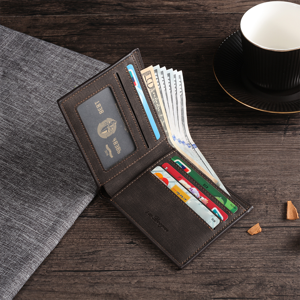 Deep Brown Personalised Leather Wallet Engraved Photo Short Purse Gifts For Men