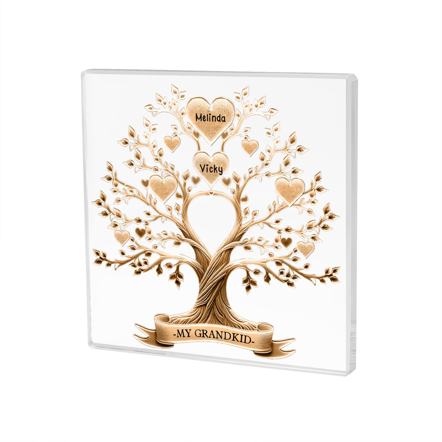 2 Names-Personalised Family Tree Acrylic Keepsake-Custom Text and Names-Acrylic Plaque Home Decoration Gift for Family/Dad/Grandad