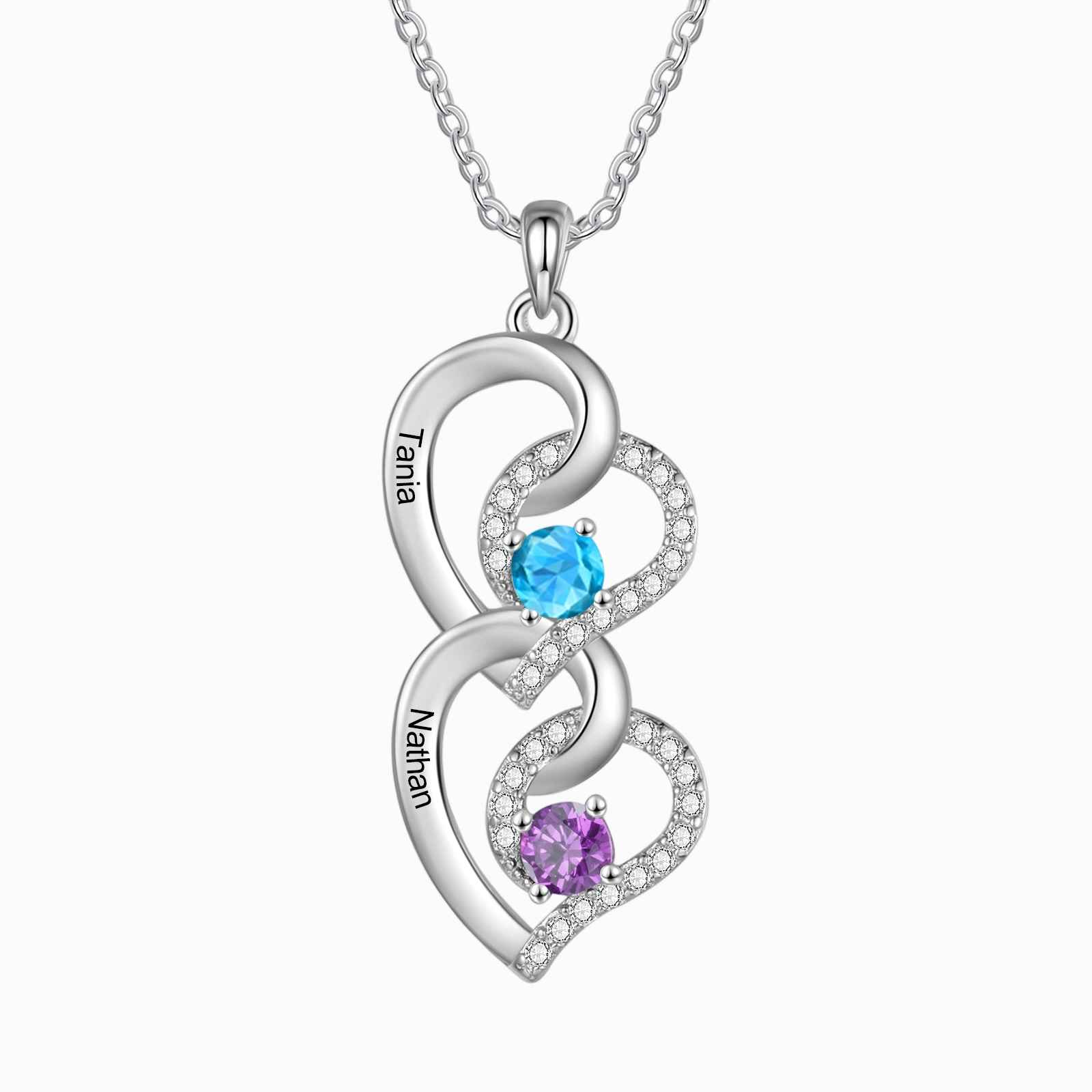 Personalised 2-4 Names Heart Birthstone Necklace for Women