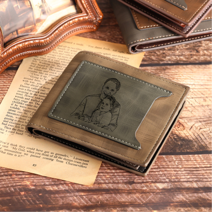 3 Names - Personalised Photo Custom Leather Men's Wallet as a Father's Day Gift for Dad