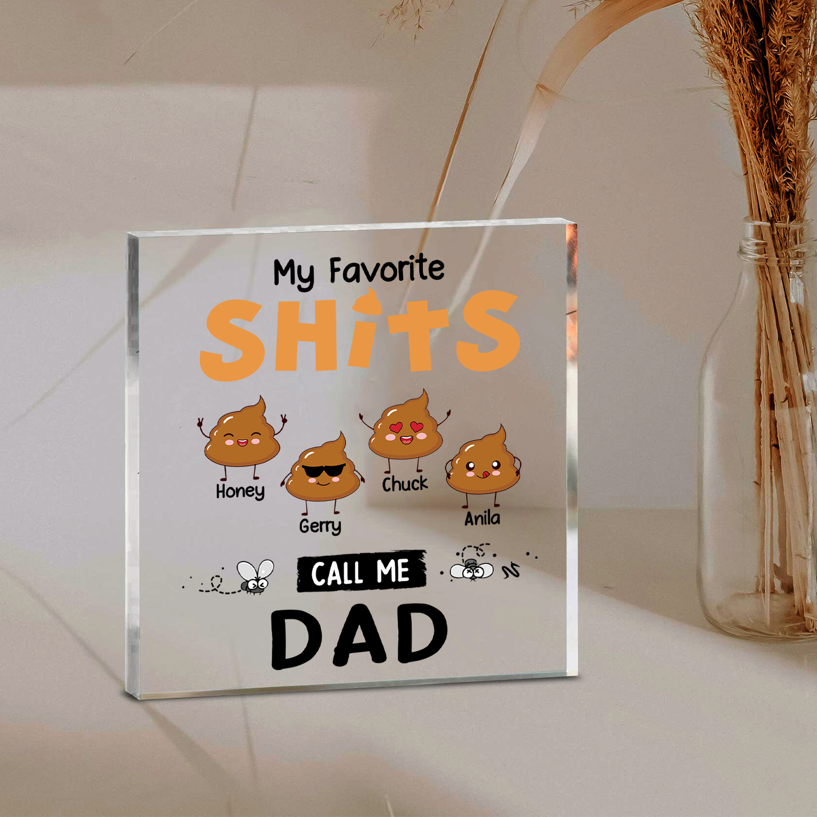 4 Names - Personalised Monster and Shit Style Custom Name Acrylic Ornament Father's Day Gift for Dad