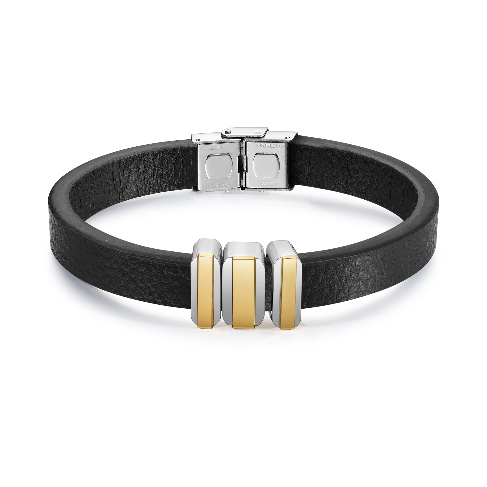 3 Names Personalised Stainless Steel Leather Bracelet Engraved Name Men's Bracelet Gift for Dad