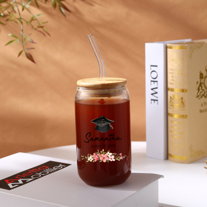 2024 Graduation Gift - Personalised Custom Name and Text Glass with Glass Straw
