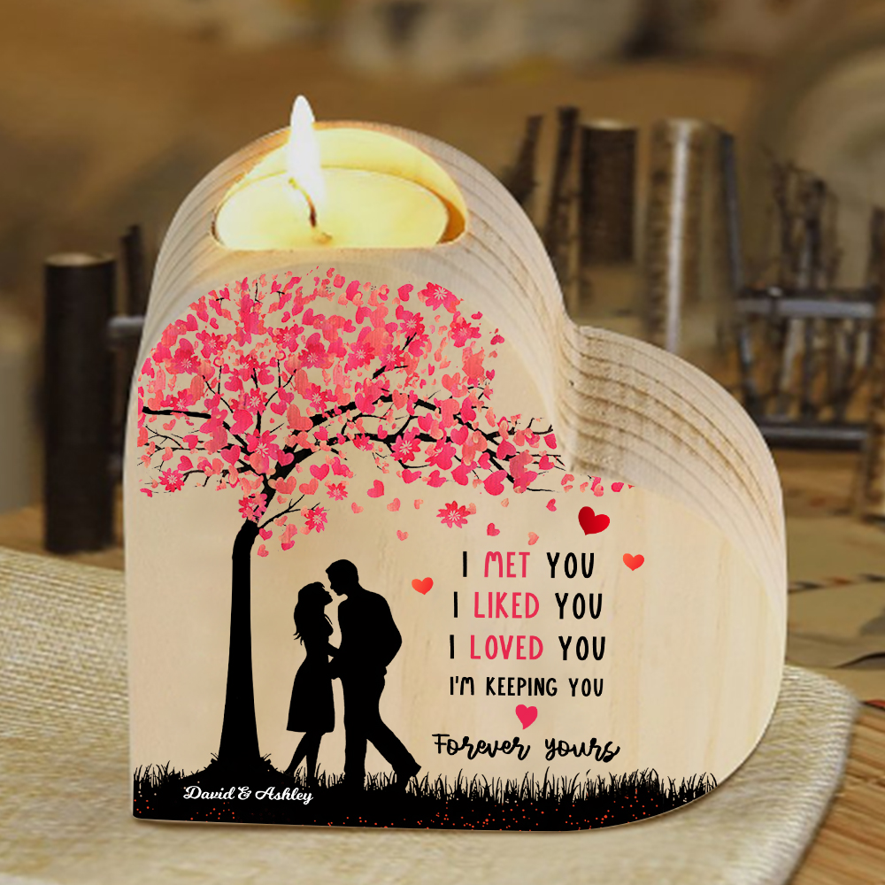 2 Names-Personalised Love Couple Heart Candle Holder-I loved You-Wooden Candlesticks Valentines Gift