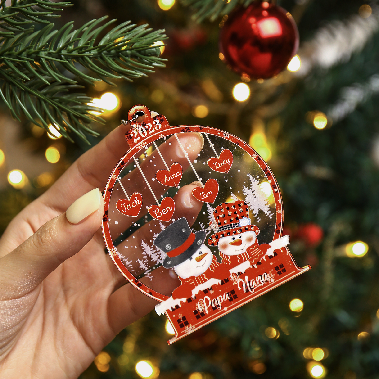 5 Names-Personalised Family Acrylic Christmas Xmas Tree Decoration Ornament-Custom 5 Names And Text Hanging Ornament Gifts For Family