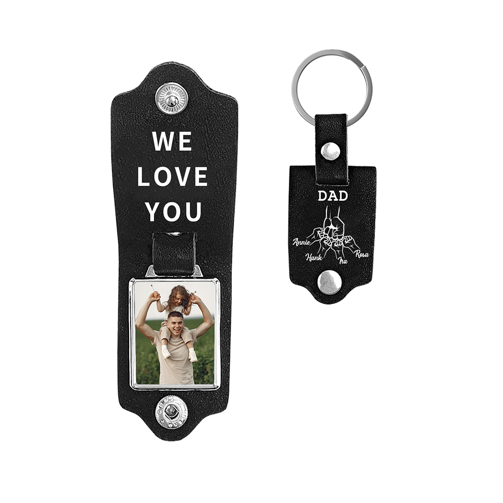 4 Names - Personalised Custom Photo Text Keyring Gift Custom Name for Dad