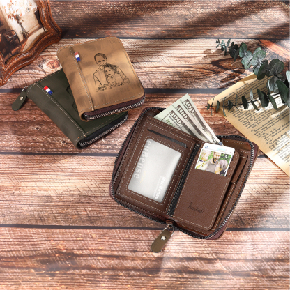 2 Names - Personalised Fist Bump Fist Bump Photo Custom Leather Men's Zipper Wallet as a Father's Day Gift for Dad