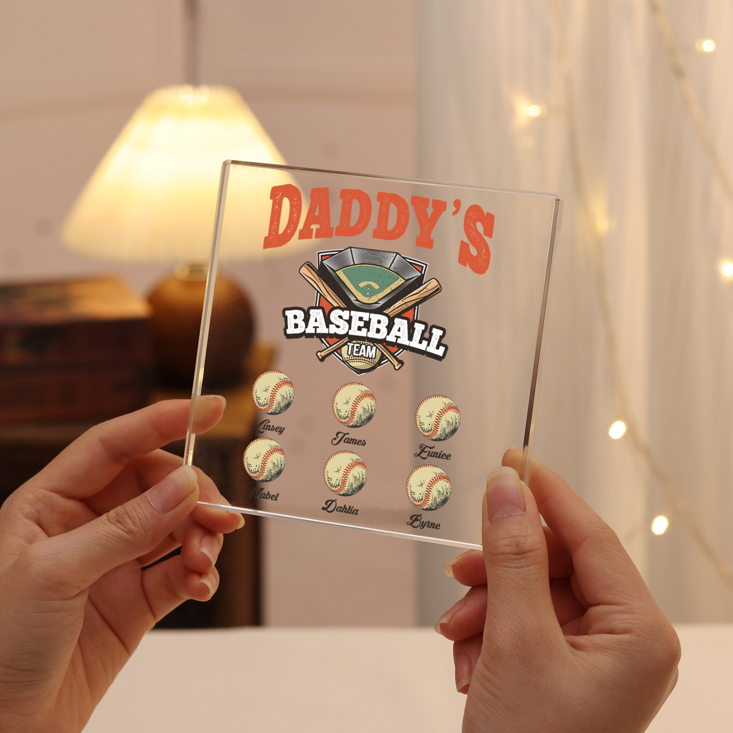 6 Names - Personalised Baseball Acrylic Keepsake Customized Name Acrylic Plaque Decoration Father's Day Gift for Dad