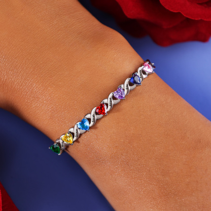 September Birthday Personalised Bracelet With 4 Heart Birthstones Engraved Names Bracelet Gift For Women