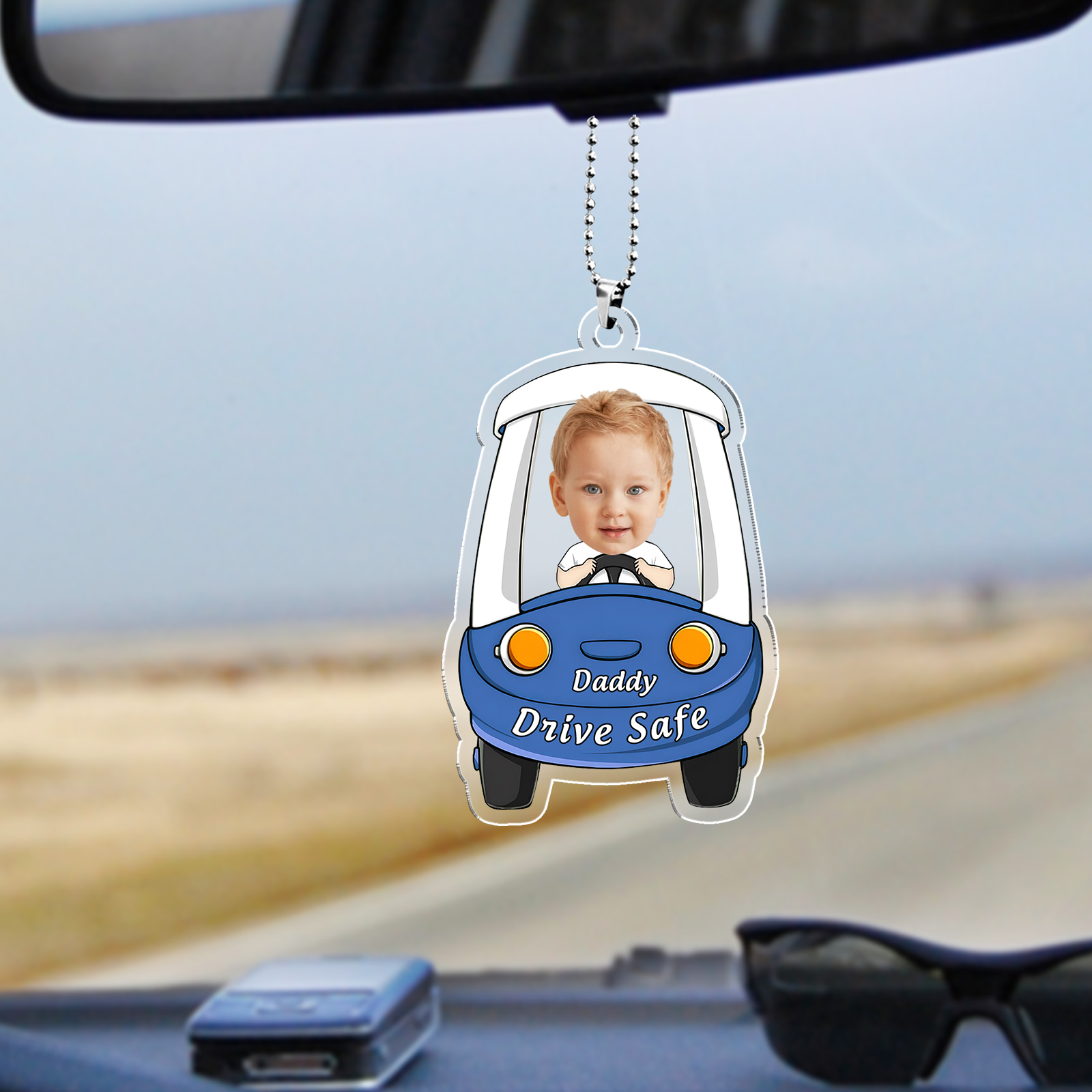 Acrylic Keyring/Decoration Personalised Photo, Name And Text Driving Pattern Pendant For Dad